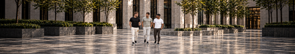 CARBON sweatpants campaign featuring 3 adult men