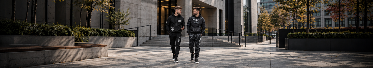 CARBON tracksuits campaign featuring 2 adult men