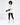 Model wearing FAITHFUL white oversized sweatshirt with rainbow striped sleeves and black joggers.