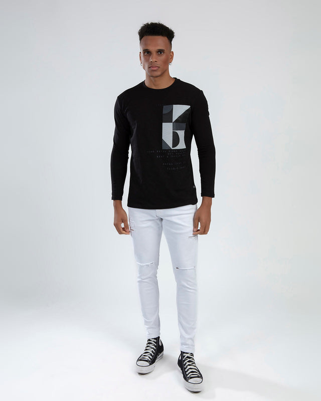 Never Give Up Shirt in Black – full-length front view
