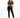 A woman stands confidently in a cropped olive green top tied at the waist, paired with black leggings and white sneak...