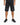 Black denim shorts with distressed detailing, worn with a black t-shirt and athletic sneakers.