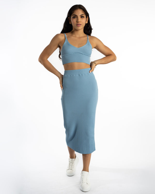 Nia Knit Cami in Blue – full-length front view