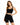 A model poses in a fitted black crop top and matching high-waisted shorts, showcasing a casual style.