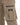 Tan cargo pants featuring a zippered pocket and a patch label on the side for added utility.