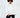 Model in Ari oversized white crewneck sweatshirt with QUstyle patch and black pants against a white background.