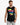 A man wearing a sleeveless black shirt with colorful graffiti-style text and distressed light jeans.
