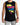 A sleeveless black top featuring colorful graffiti-style text in pink, yellow, and blue.