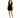A model poses in a fitted black dress with a deep V-neckline, paired with stylish black heeled booties.