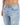 Light blue distressed jeans featuring a waist and subtle rips on the front.