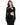 A model showcases a fitted black dress with long sleeves and cut-out details at the waist and shoulders.