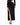 A figure in a long black dress with cut-out details and a thigh-high slit, paired with black heeled sandals.