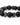 A close-up of a black beaded bracelet featuring matte round beads and metallic arrow-shaped accents.
