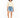 A model with curly hair wears a light-colored cropped top and distressed denim shorts, paired with white sneakers.