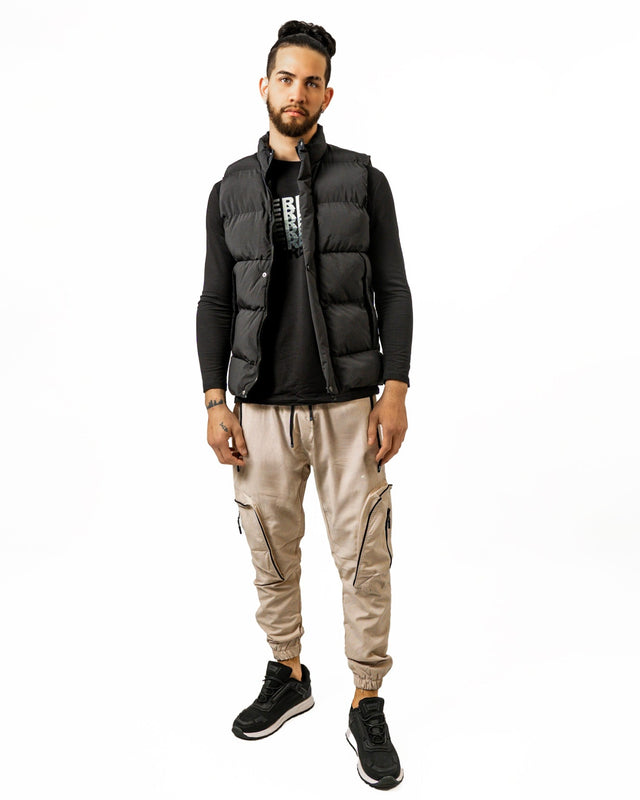 Randy Puffer Vest in Black – full-length front view