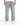 Light blue denim jeans featuring decorative rhinestones along the outer seams, paired with white sneakers.