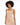 A model with curly hair poses in a fitted, ribbed, beige tank dress against a plain white background.