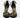 Black Rock pointed toe stiletto heels with rhinestone straps, gold metallic insoles, and adjustable ankle straps.
