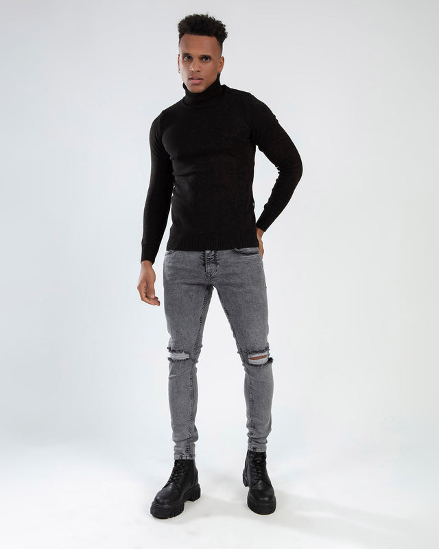 Romeo Turtleneck Sweater in Black – full-length front view