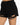 Black shorts featuring a distressed design with chain embellishments along the hemline.