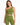 A model poses in a fitted, one-shoulder green top paired with matching high-waisted shorts.