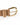 Tan belt featuring a shiny gold double-prong buckle and decorative stitching details.