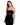 A woman poses in a fitted black dress with thin straps and a stylish cutout at the waist.