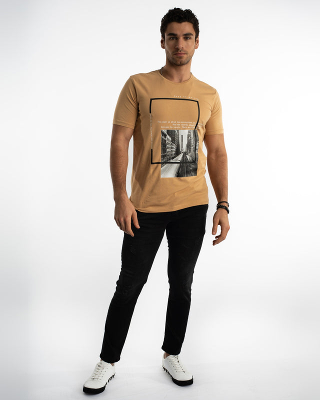 City View T-Shirt in Mink – full-length front view