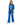 A model wearing bright blue, pants with an elastic waistband and side pockets.
