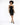 A model poses in a strapless black dress with gold zipper details and side slits, paired with black heels.