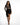 Model in Laney Nude Seamless Bodysuit with black swirl pattern and long sleeves, paired with a black fringe mini skirt.