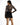 Back view of Laney Nude Seamless Bodysuit with black scroll print, styled with a black fringe mini skirt.