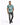 A man walks confidently in a short-sleeve, teal and white tie-dye shirt paired with distressed black jeans.