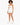 A model wears a light-colored bodysuit with a cutout detail, paired with white shorts and sneakers.