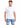 A man wearing a fitted white t-shirt paired with light blue denim shorts, standing against a plain background.