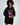 Model wearing black Lips Graphic hoodie, featuring pink lips print and blue paint splatter detail.