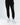 Close-up of Live The Moment black streetwear joggers featuring white script graphic on the thigh and ribbed cuffs.