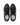 Black leather sneakers with gold eyelets and a logo, featuring a classic lace-up design and rounded toe.