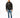 Model wearing a Decent black oversized streetwear hoodie with orange drip graphic and blue skinny jeans.