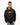 Model wearing a Decent Essential black streetwear hoodie with an orange and blue drip graphic on a white background.