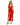 A model poses in a sleek red satin dress with a deep neckline and a thigh-high slit, paired with black heels.