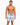 A muscular man stands confidently in blue and white striped swim trunks with a drawstring waist.