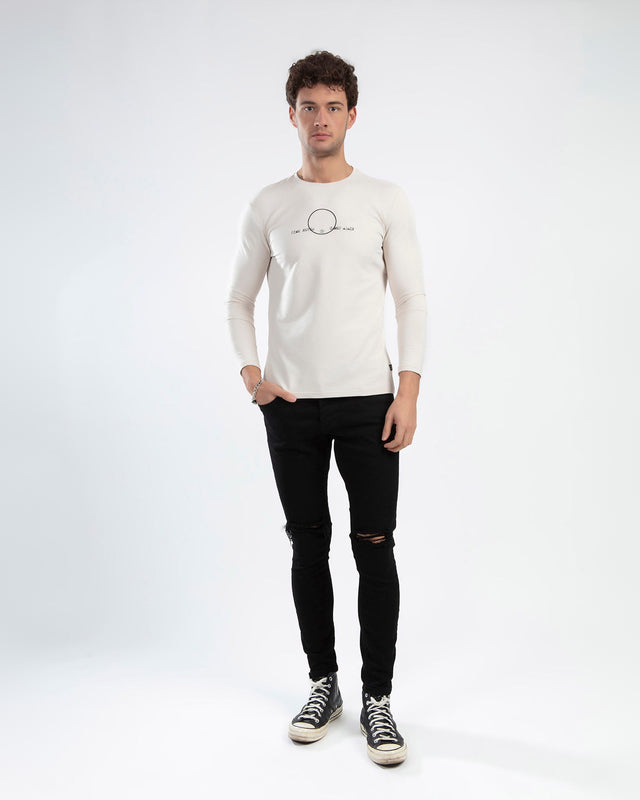 Time Never Shirt in Beige – full-length front view