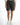 Maxine high-waisted grey washed denim shorts and button closure on a model.