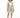 A model showcases a light green blazer and matching shorts, paired with a white crop top and white sneakers.