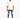 A man stands confidently in distressed blue jeans, paired with a loose-fitting white t-shirt and white sneakers.