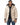 A young man wearing a beige puffer coat with a fur-lined hood, paired with a black shirt and distressed jeans.