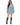 Saylor Sweater in Blue – full-length front view of a distressed cable-knit sweater worn as a dress with black boots