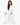 Collar Pants Set in White – seated model in keyhole-neck sweatshirt and elastic-cuff joggers, front view
