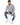 Sean Knit Sweater in Grey – seated model, distressed crew neck with dropped shoulders, worn with blue jeans
